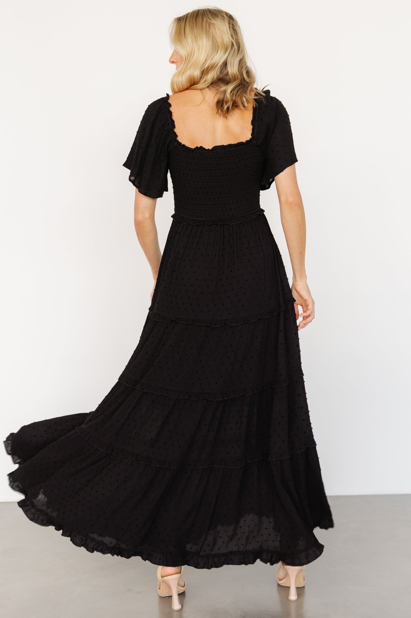 Lenora Smocked Dotted Maxi Dress | Baltic Born Black