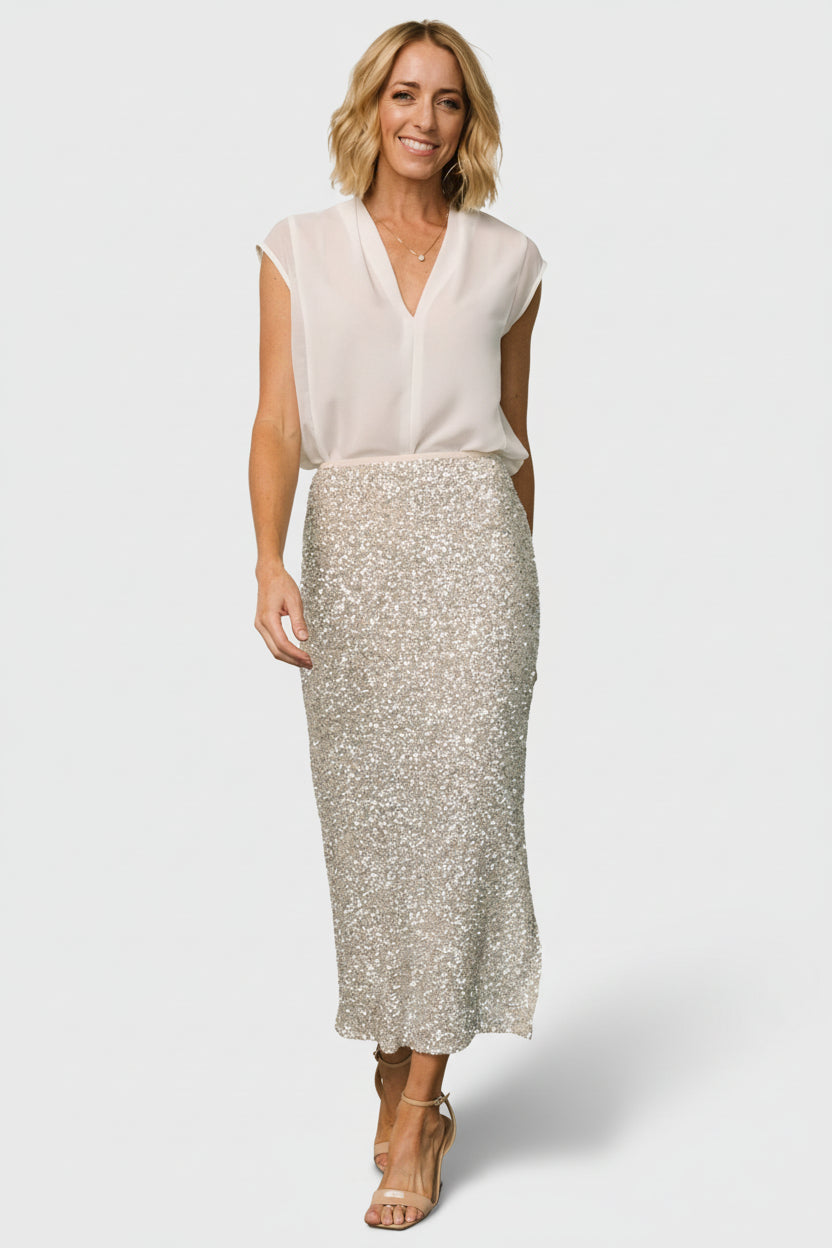 Charmed Sequin Midi Skirt | Baltic Born Champagne