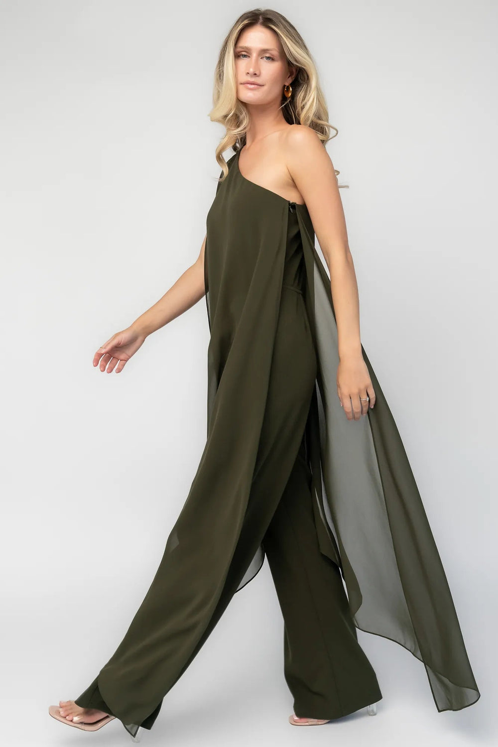 Penthouse One Shoulder Jumpsuit | Baltic Born Olive