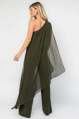 Penthouse One Shoulder Jumpsuit | Baltic Born Olive