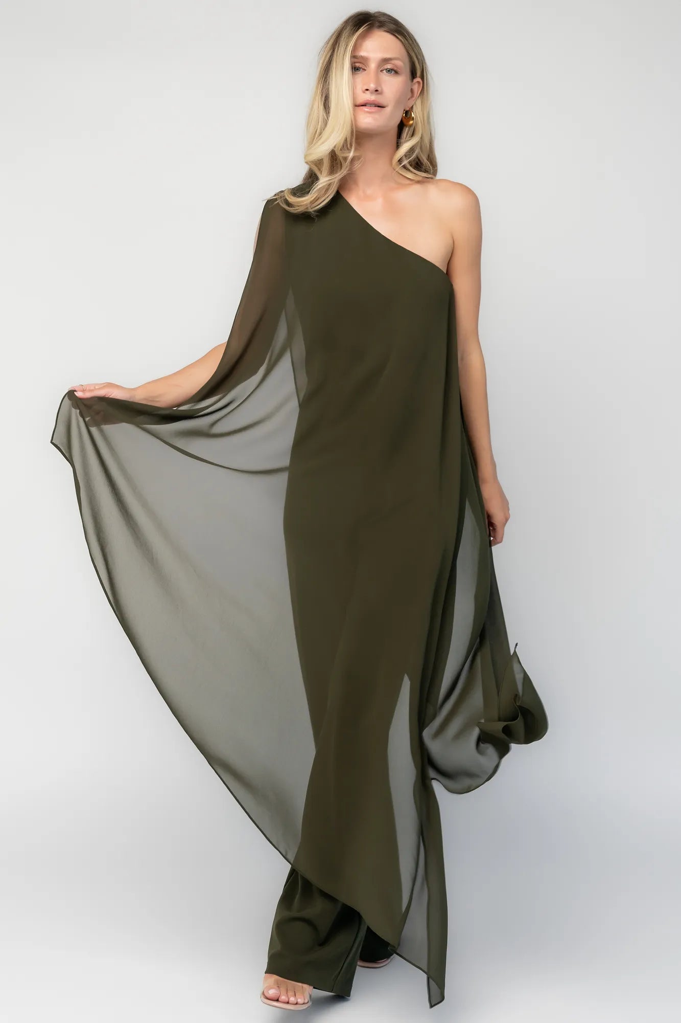 Penthouse One Shoulder Jumpsuit | Baltic Born Olive