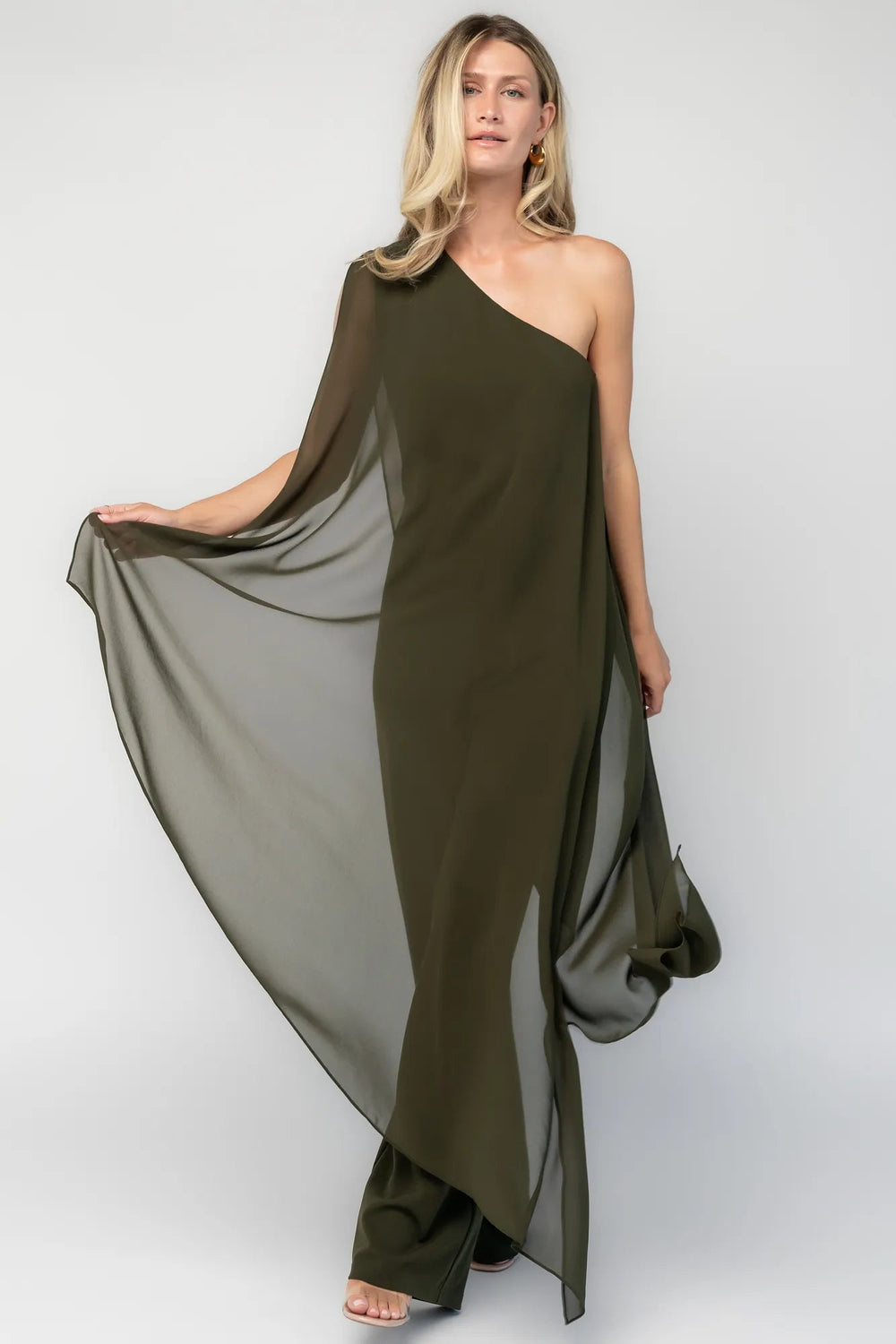 Penthouse One Shoulder Jumpsuit | Baltic Born Olive