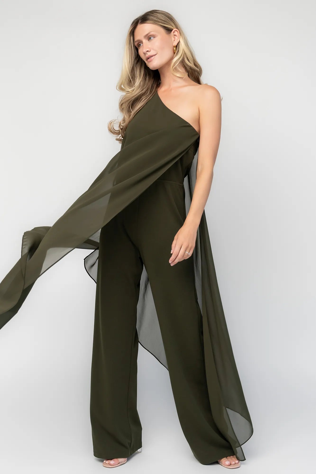 Penthouse One Shoulder Jumpsuit | Baltic Born Olive