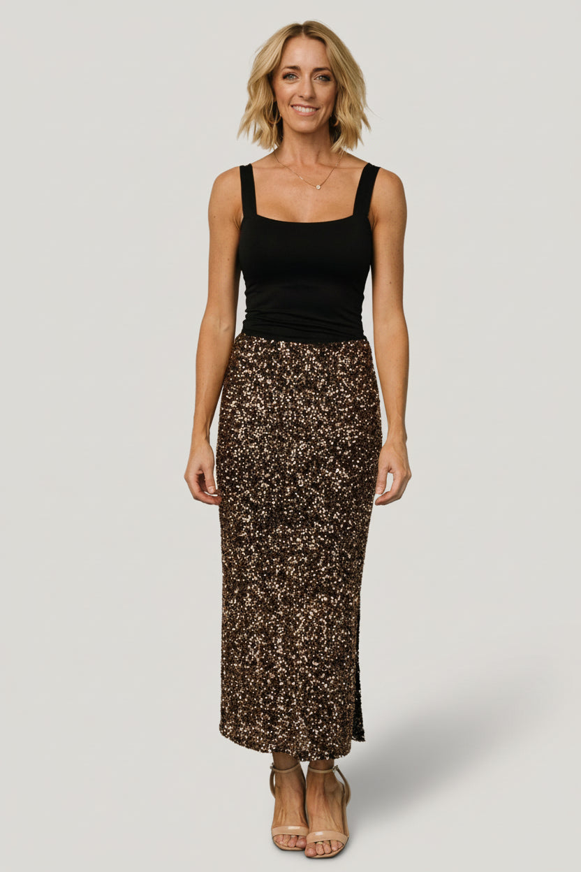 Charmed Sequin Midi Skirt | Baltic Born Bronze