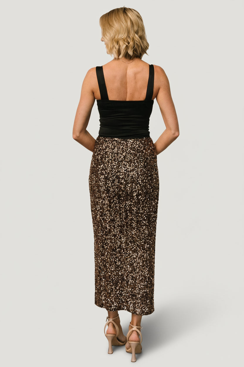 Charmed Sequin Midi Skirt | Baltic Born Bronze
