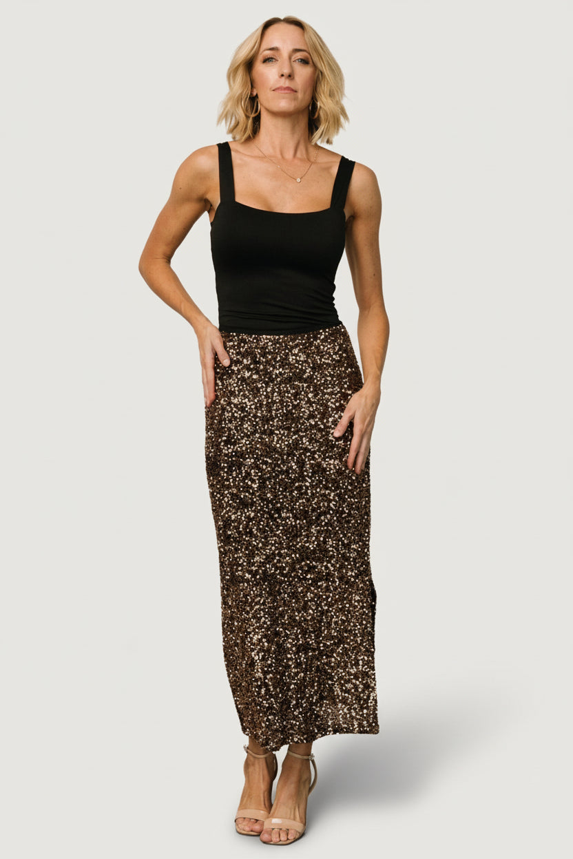 Charmed Sequin Midi Skirt | Baltic Born Bronze