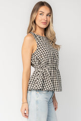 Lane Gingham Peplum Top | Baltic Born Black + Off White