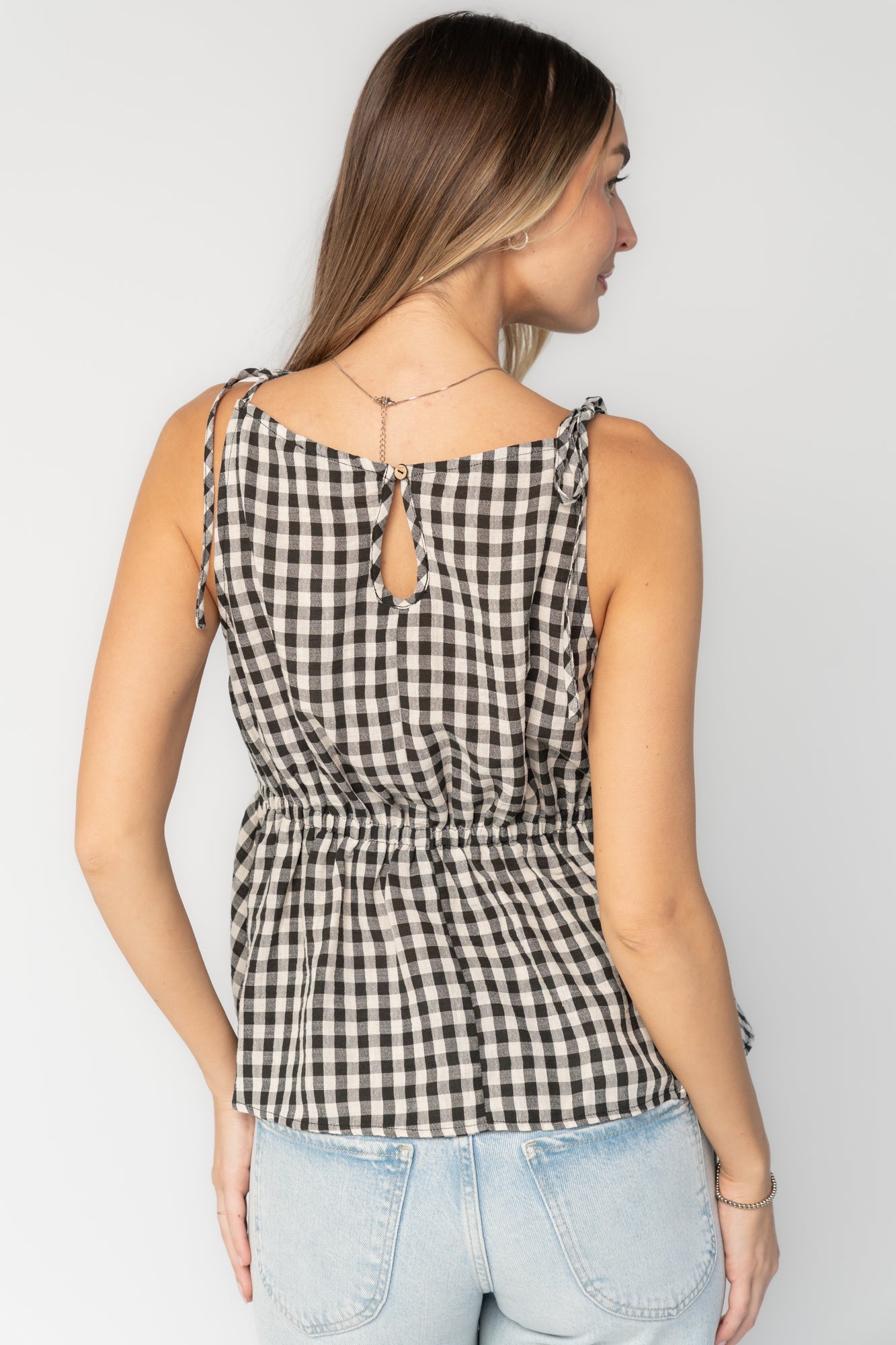 Lane Gingham Peplum Top | Baltic Born Black + Off White