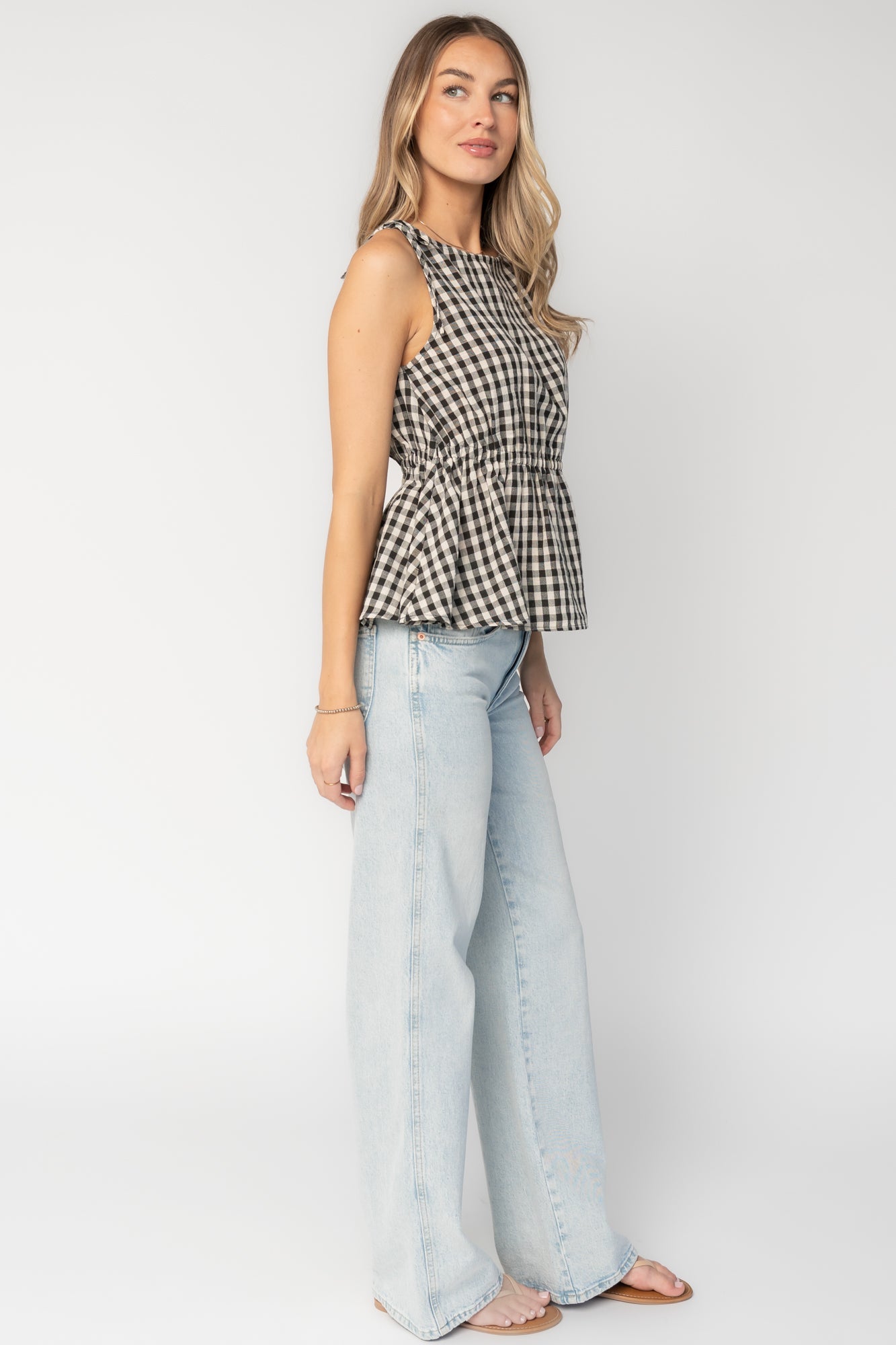 Lane Gingham Peplum Top | Baltic Born Black + Off White