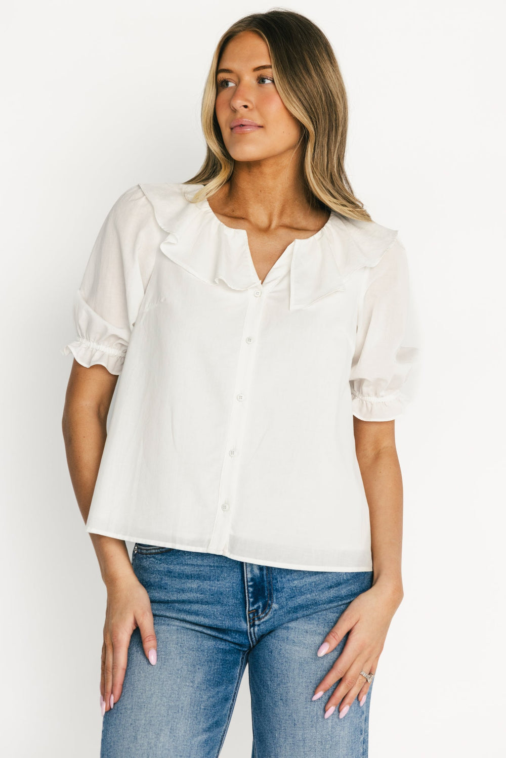 Daisy Ruffle Button Up Top | Baltic Born Off White
