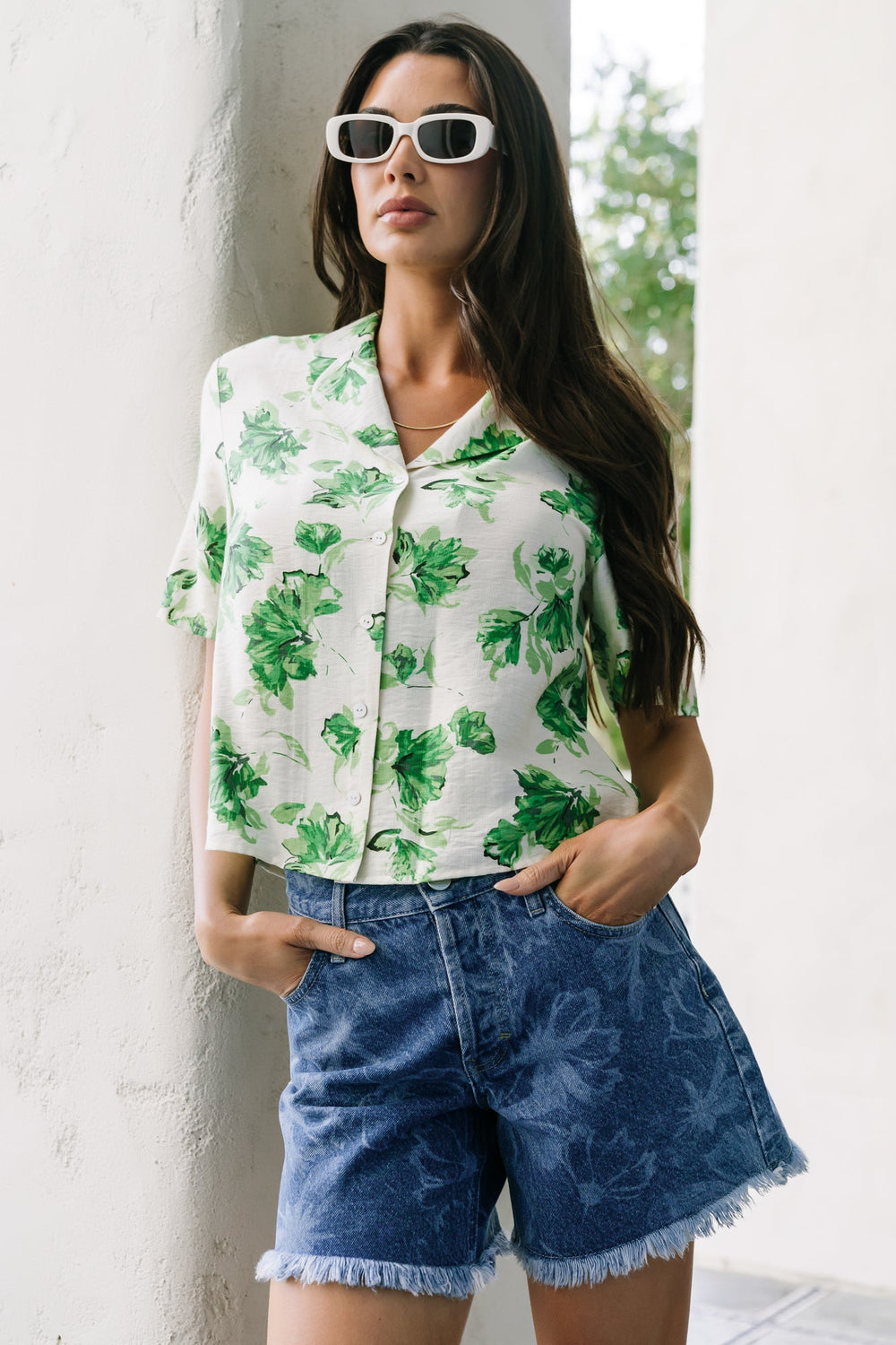 Mar Button Up Top | Baltic Born Green Floral