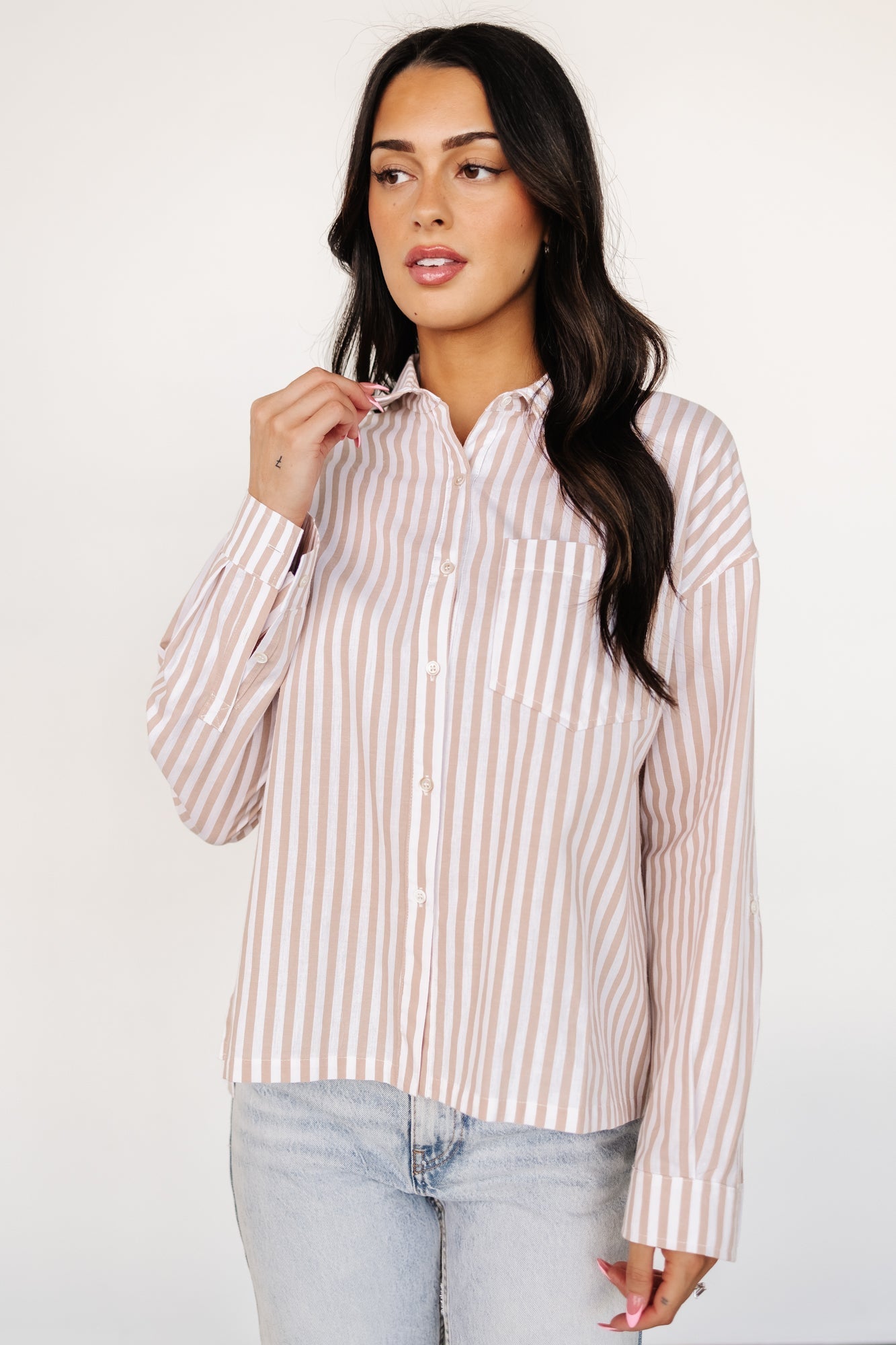 Shasta Button Up Top | Baltic Born Beige Stripe