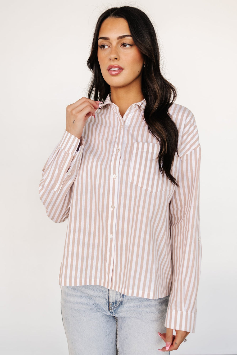 Shasta Button Up Top | Baltic Born Beige Stripe