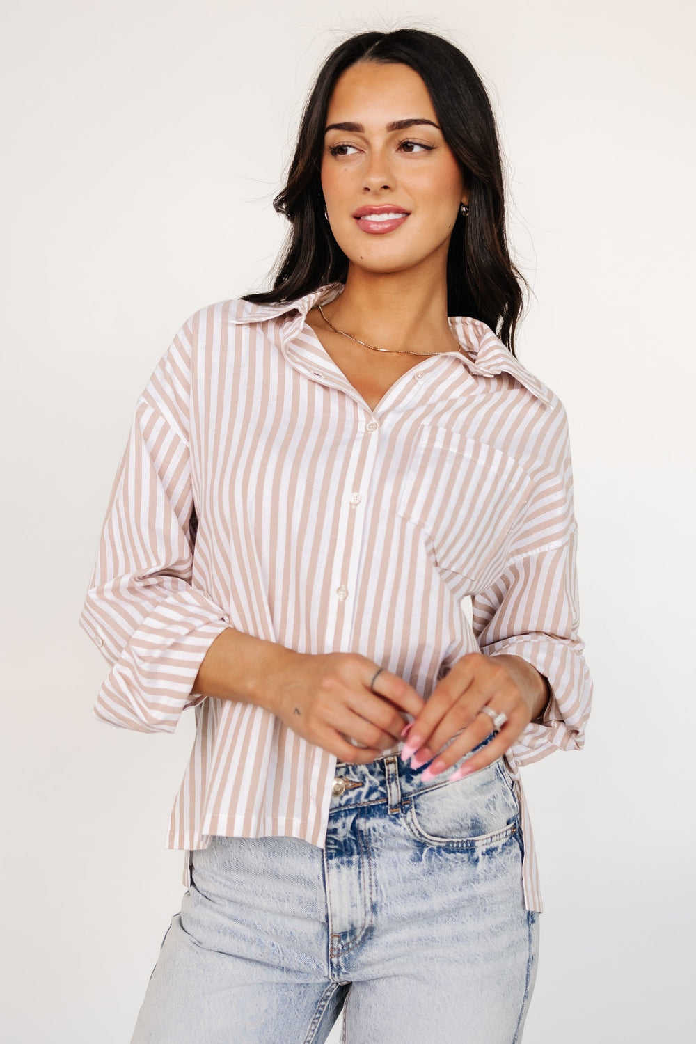 Shasta Button Up Top | Baltic Born Beige Stripe