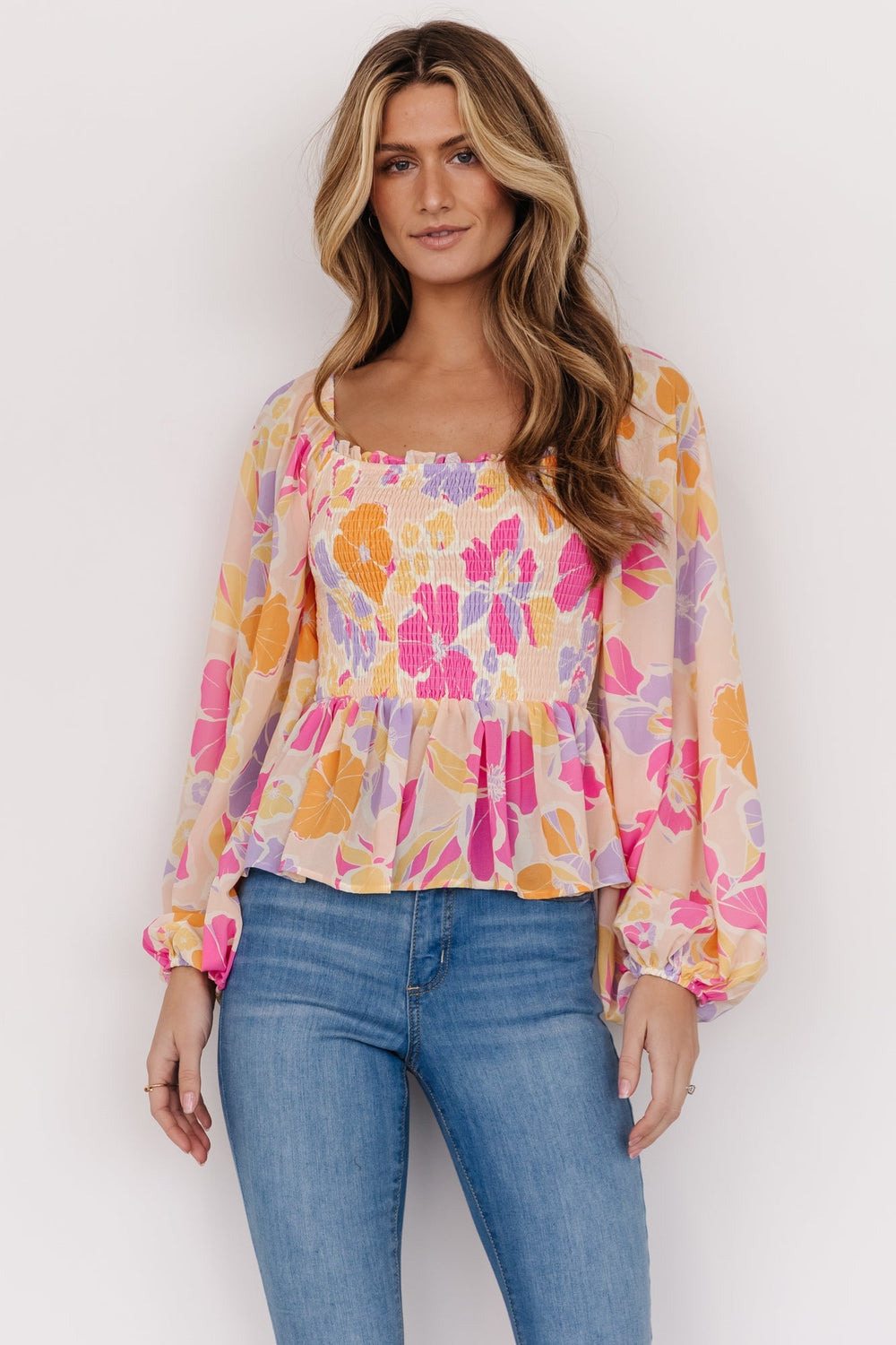 Sally Smocked Top | Baltic Born Pink Multi
