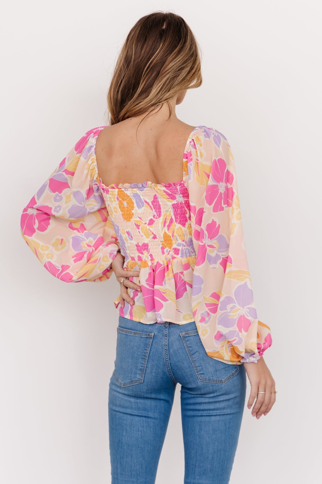 Sally Smocked Top | Baltic Born Pink Multi
