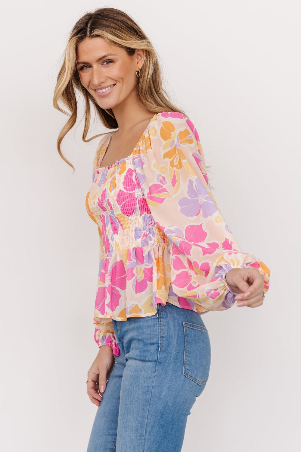 Sally Smocked Top | Baltic Born Pink Multi