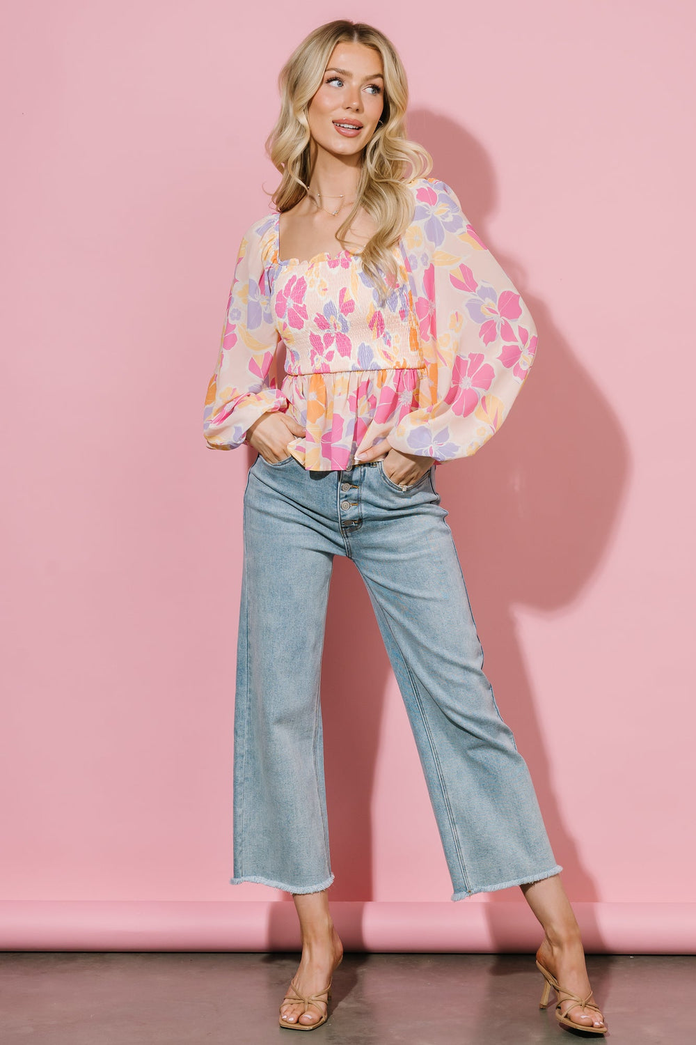 Sally Smocked Top | Baltic Born Pink Multi