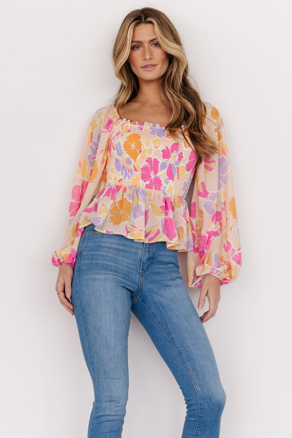 Sally Smocked Top | Baltic Born Pink Multi