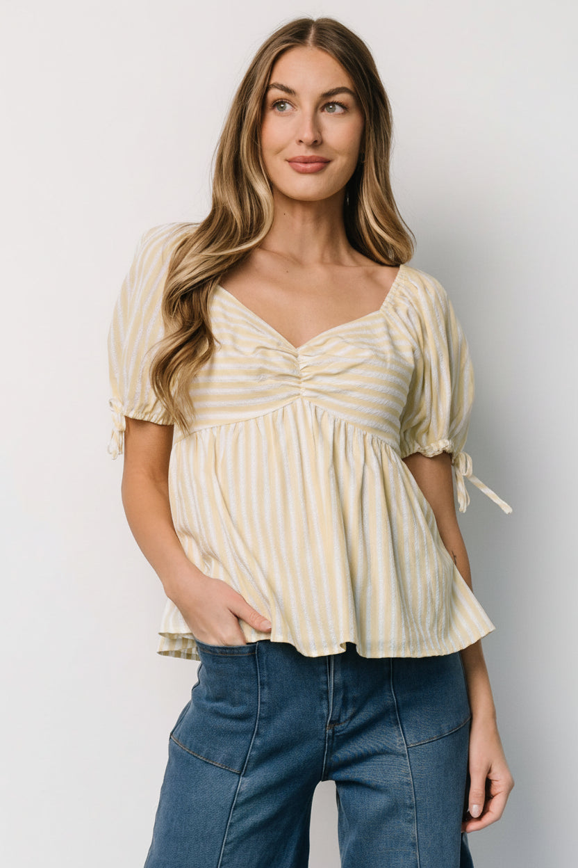 Betsy Peplum Top | Baltic Born Yellow + White Stripe