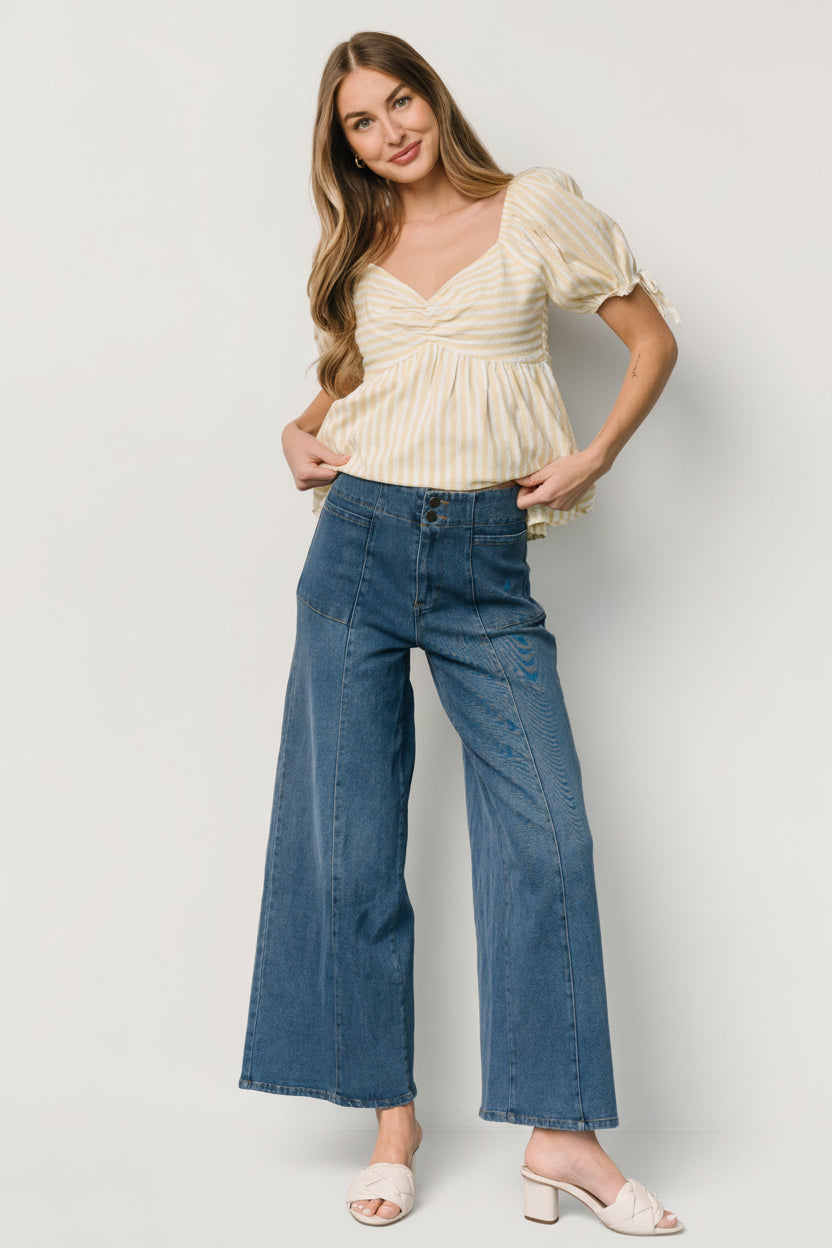 Betsy Peplum Top | Baltic Born Yellow + White Stripe