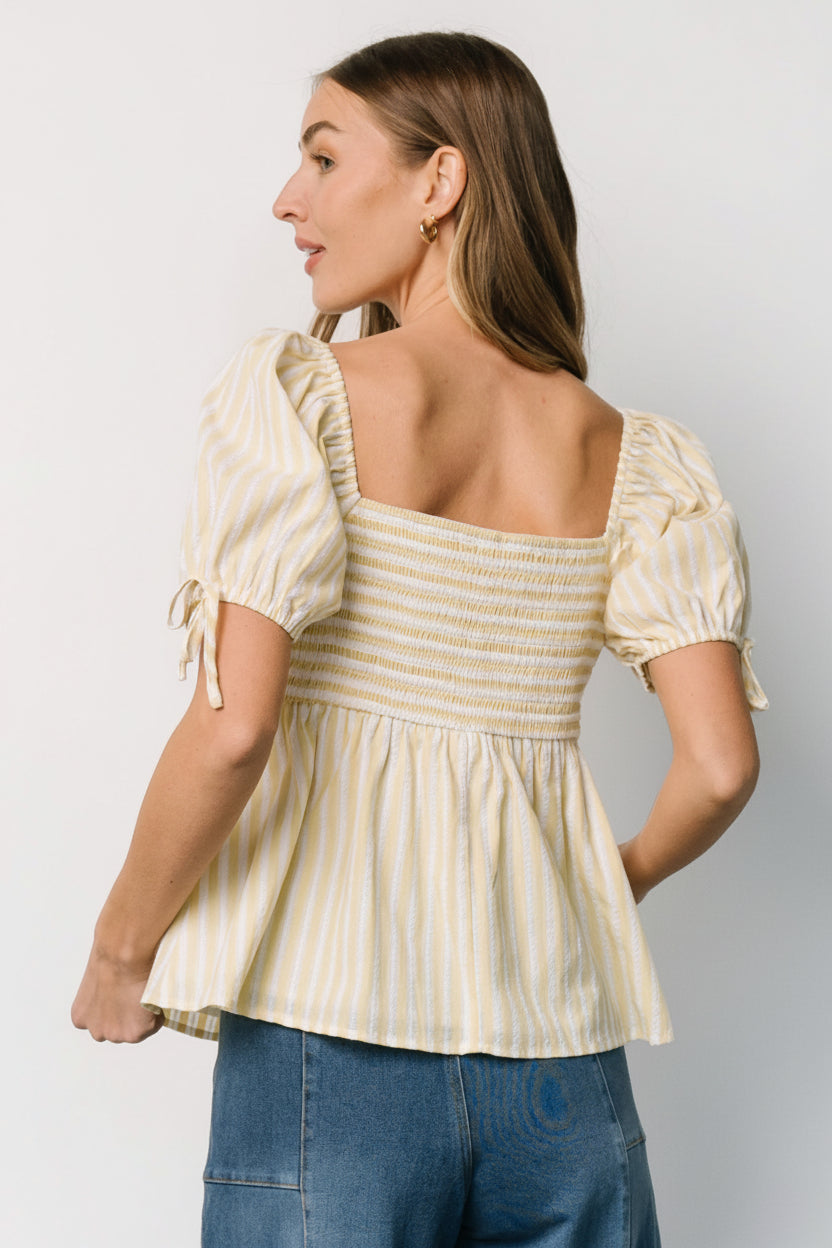 Betsy Peplum Top | Baltic Born Yellow + White Stripe