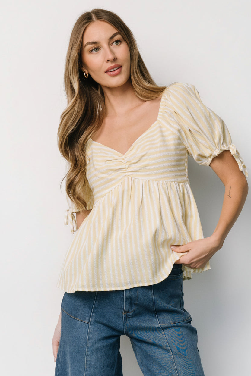 Betsy Peplum Top | Baltic Born Yellow + White Stripe