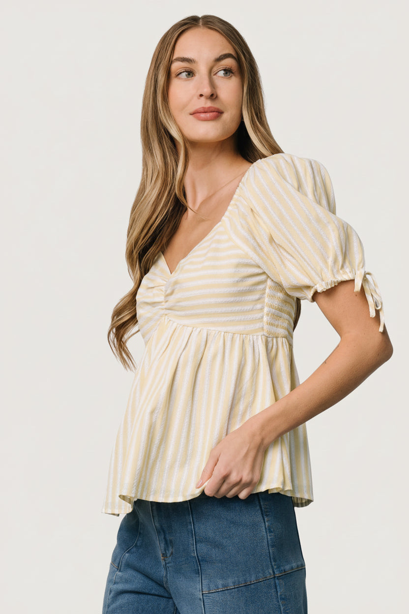 Betsy Peplum Top | Baltic Born Yellow + White Stripe