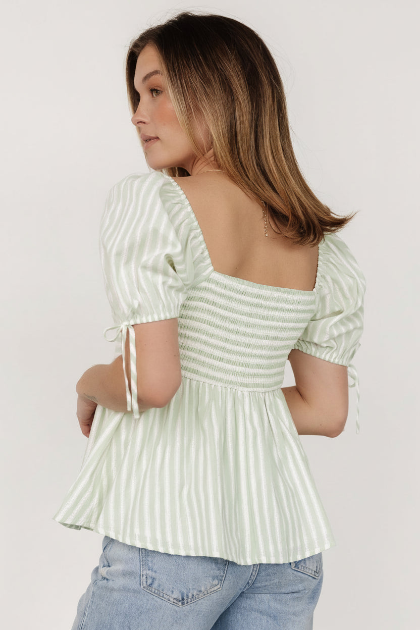 Betsy Peplum Top | Baltic Born Green+ White Stripe