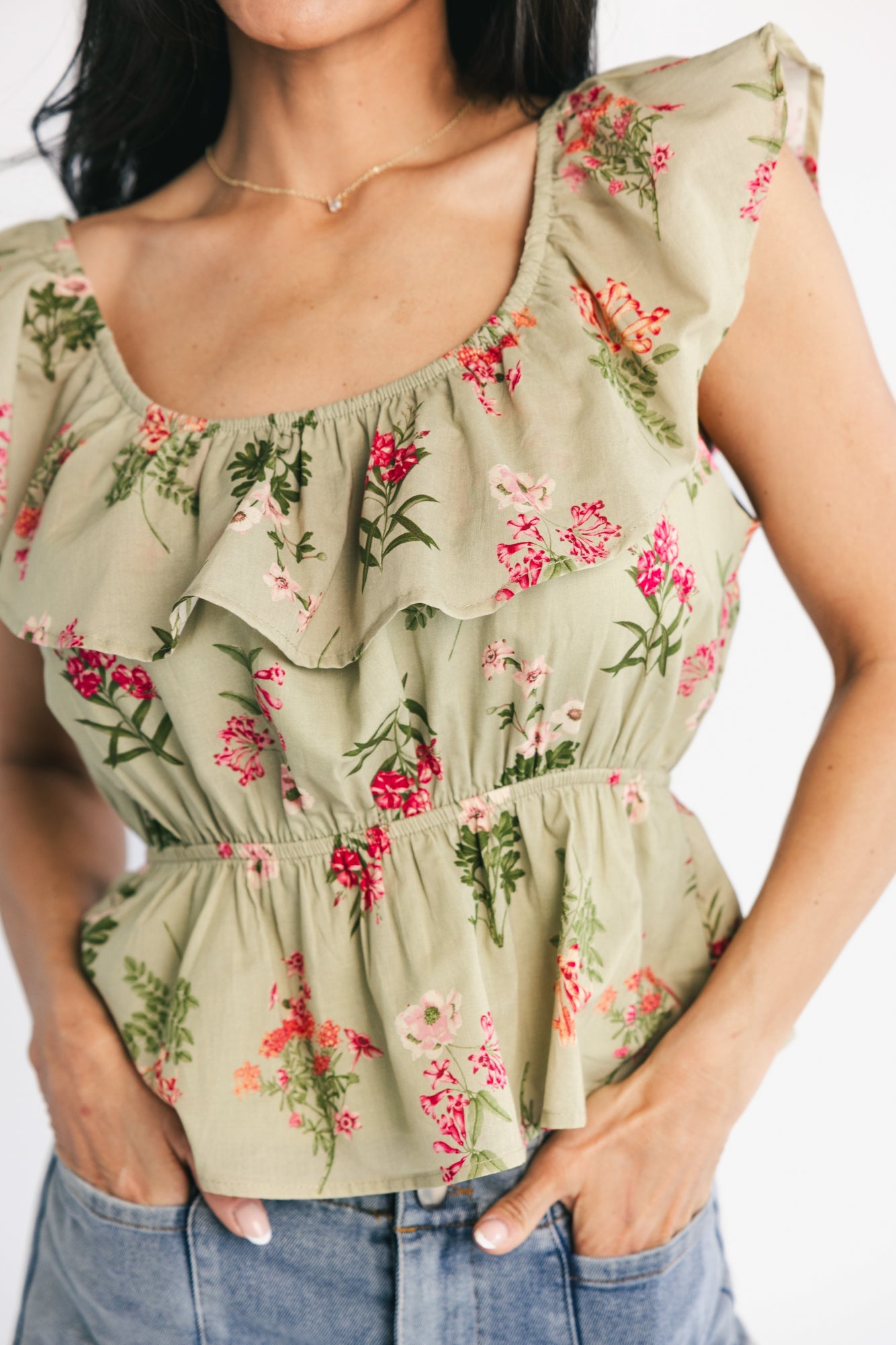 Lissie Peplum Top | Baltic Born Green + Pink Floral
