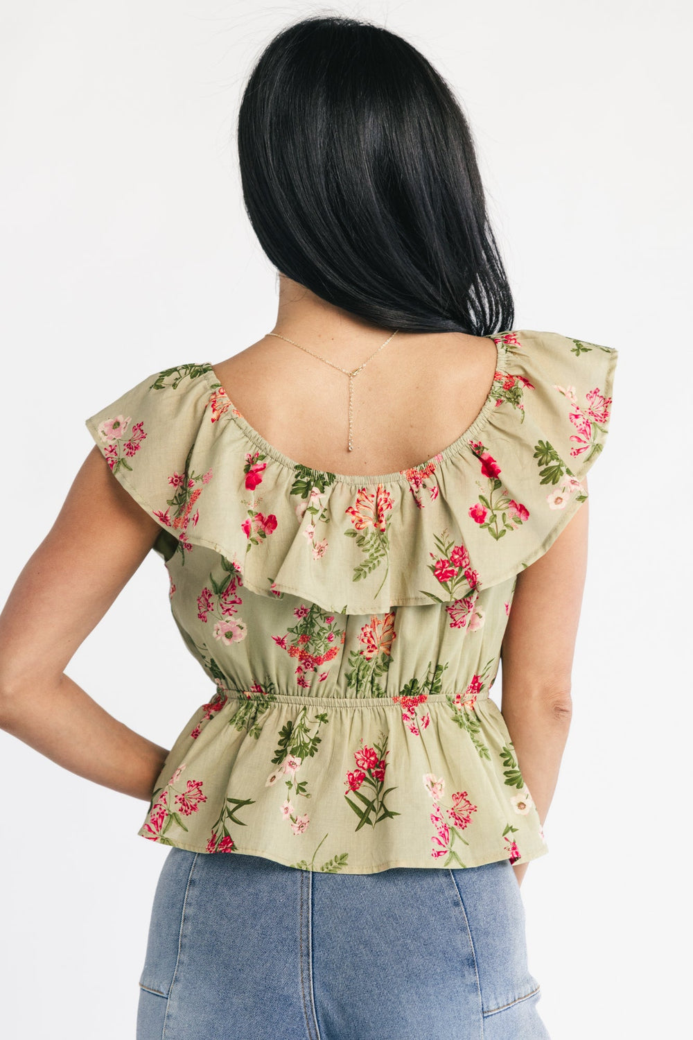 Lissie Peplum Top | Baltic Born Green + Pink Floral