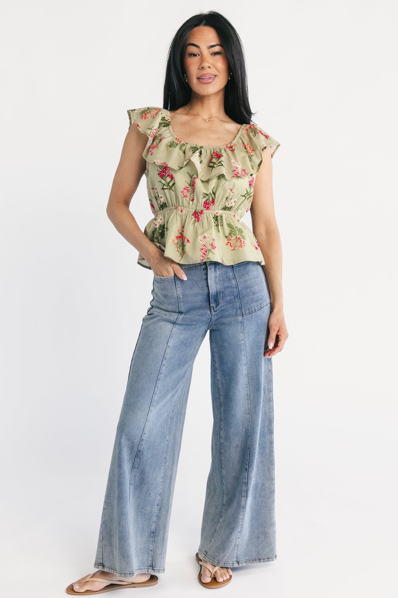 Lissie Peplum Top | Baltic Born Green + Pink Floral