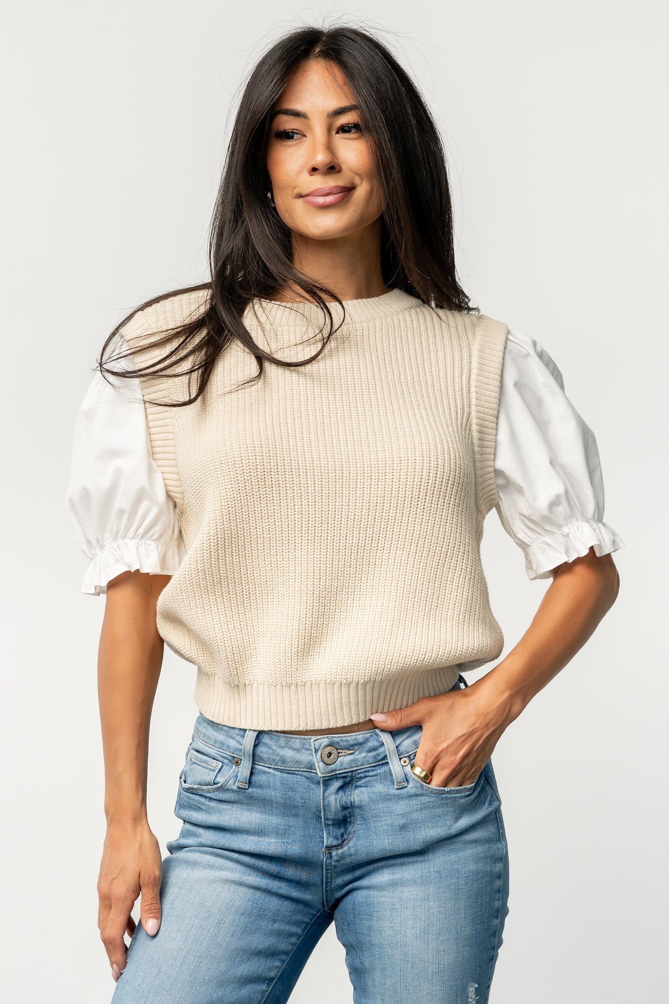 Taylor Puff Sleeve Top | Baltic Born Cream + Ivory