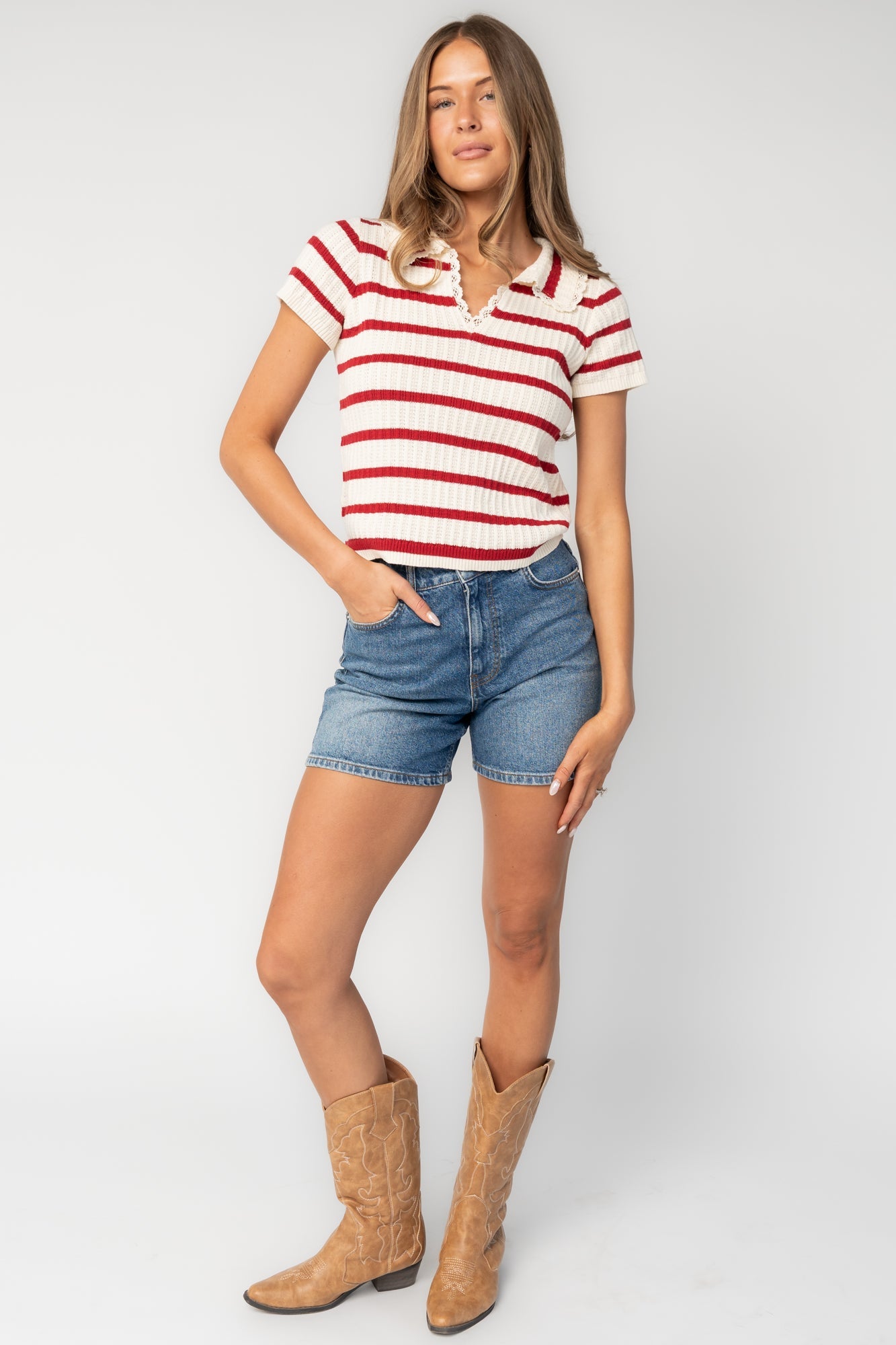 Molly Striped Collar Top | Baltic Born Red