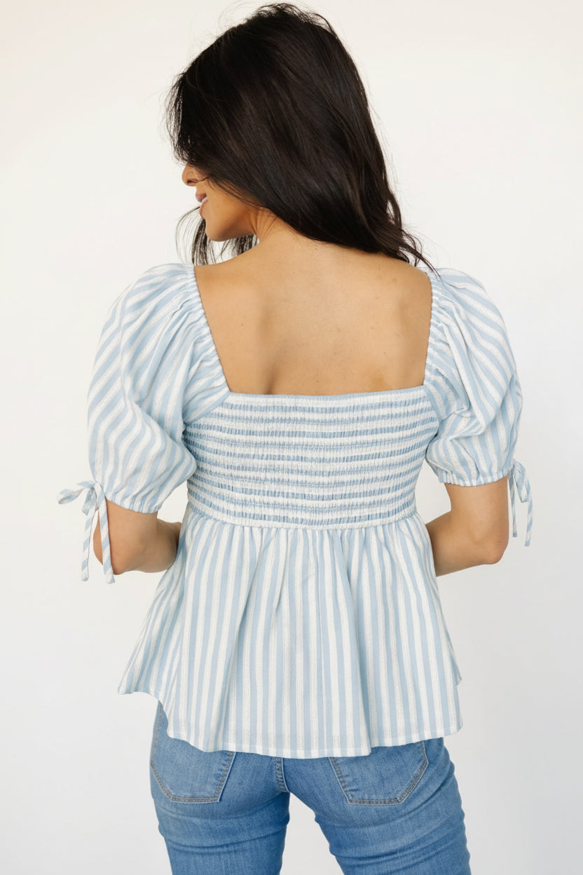 Betsy Peplum Top | Baltic Born Blue + White Stripe