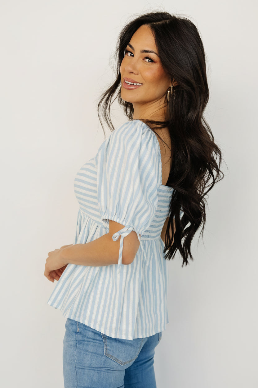 Betsy Peplum Top | Baltic Born Blue + White Stripe