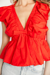 Norma Ruffle Peplum Top | Baltic Born Coral Red