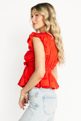 Norma Ruffle Peplum Top | Baltic Born Coral Red