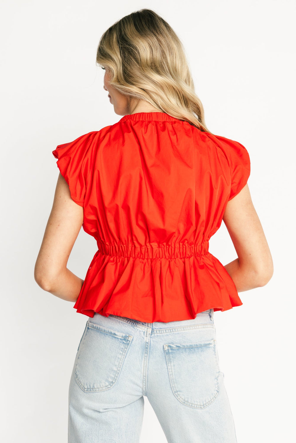 Norma Ruffle Peplum Top | Baltic Born Coral Red