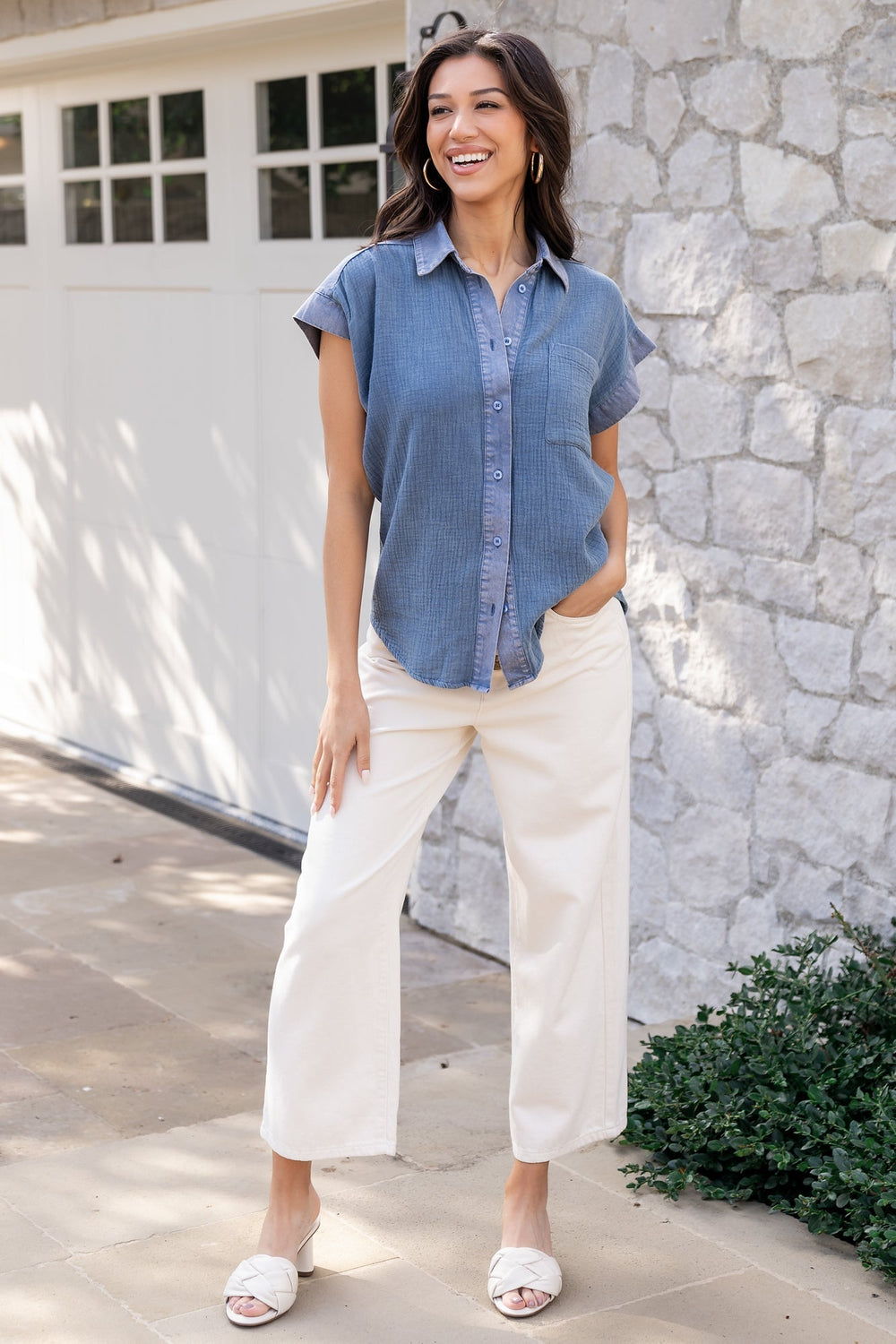 Jaye Button Top | Baltic Born Denim Blue