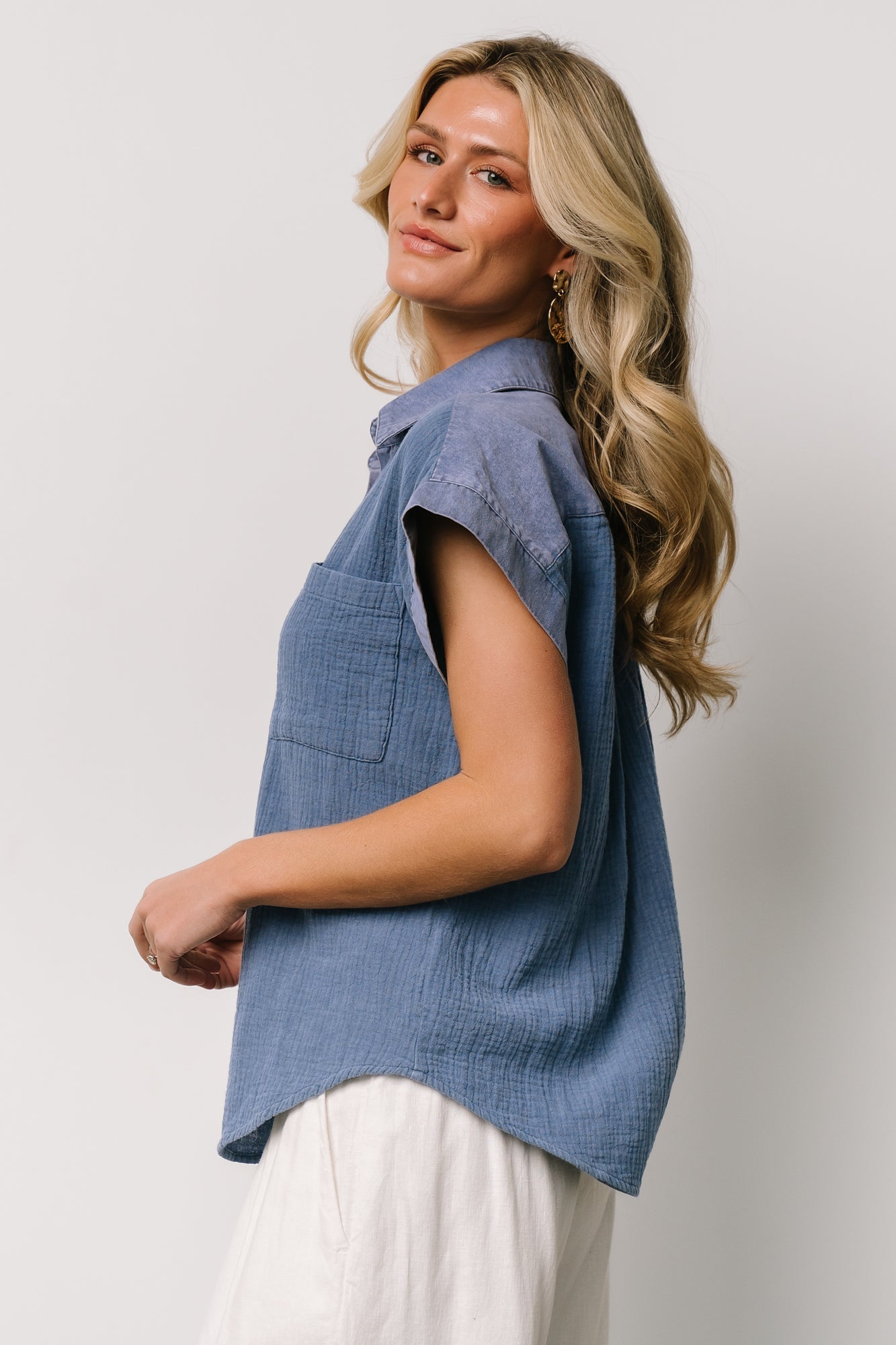 Jaye Button Top | Baltic Born Denim Blue