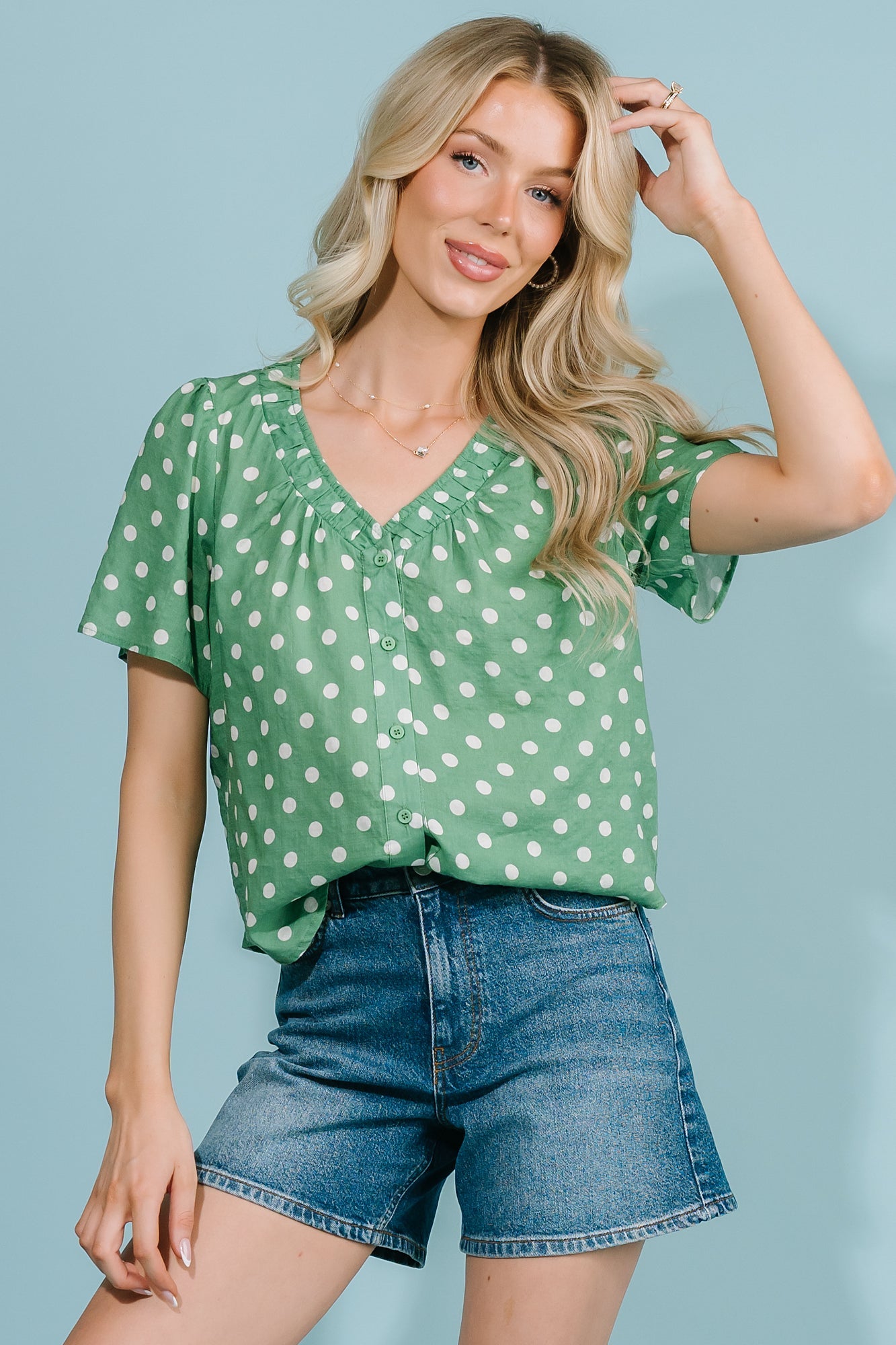 Posy Button Up Top | Baltic Born Green Dot