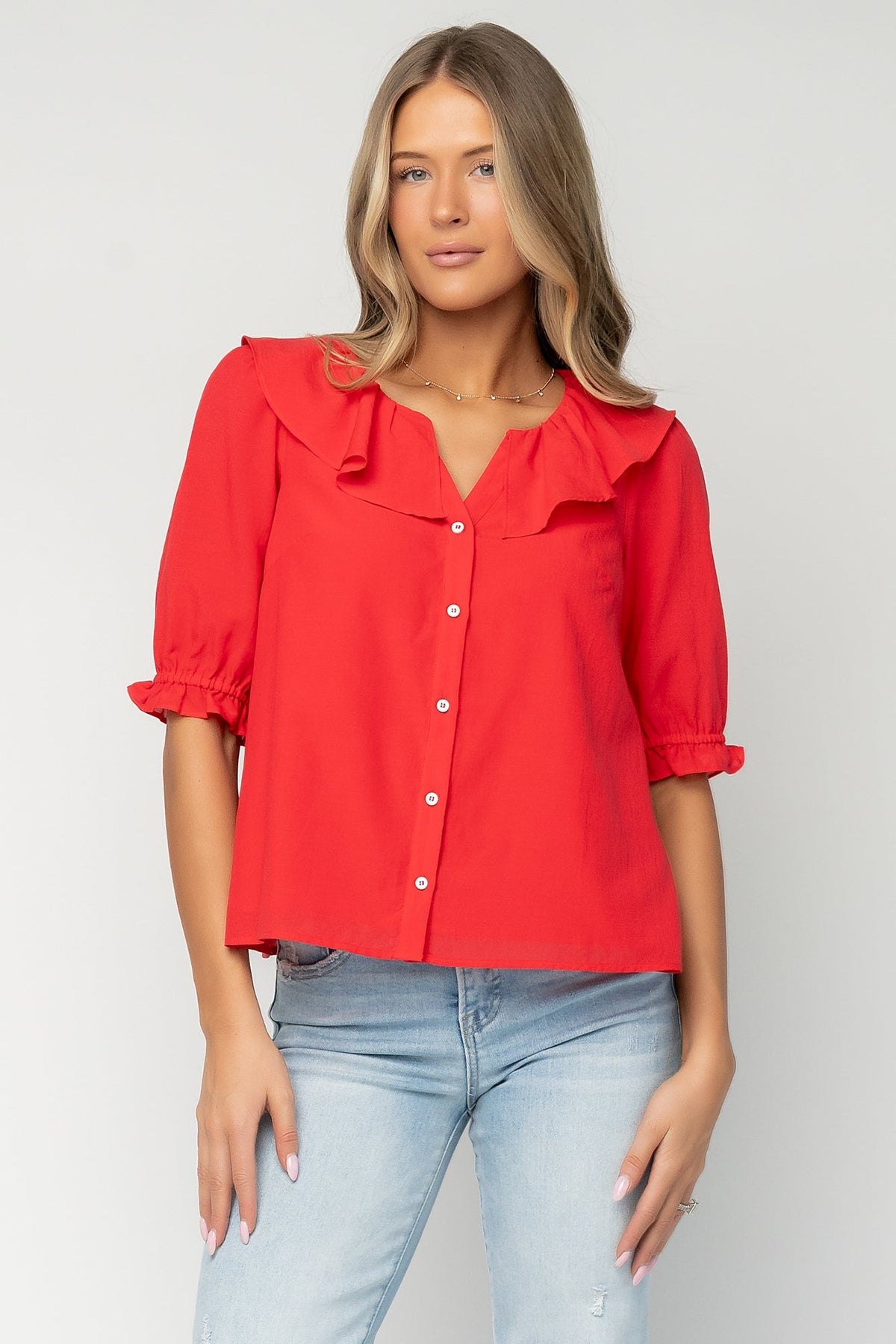 Daisy Ruffle Button Up Top | Baltic Born Red