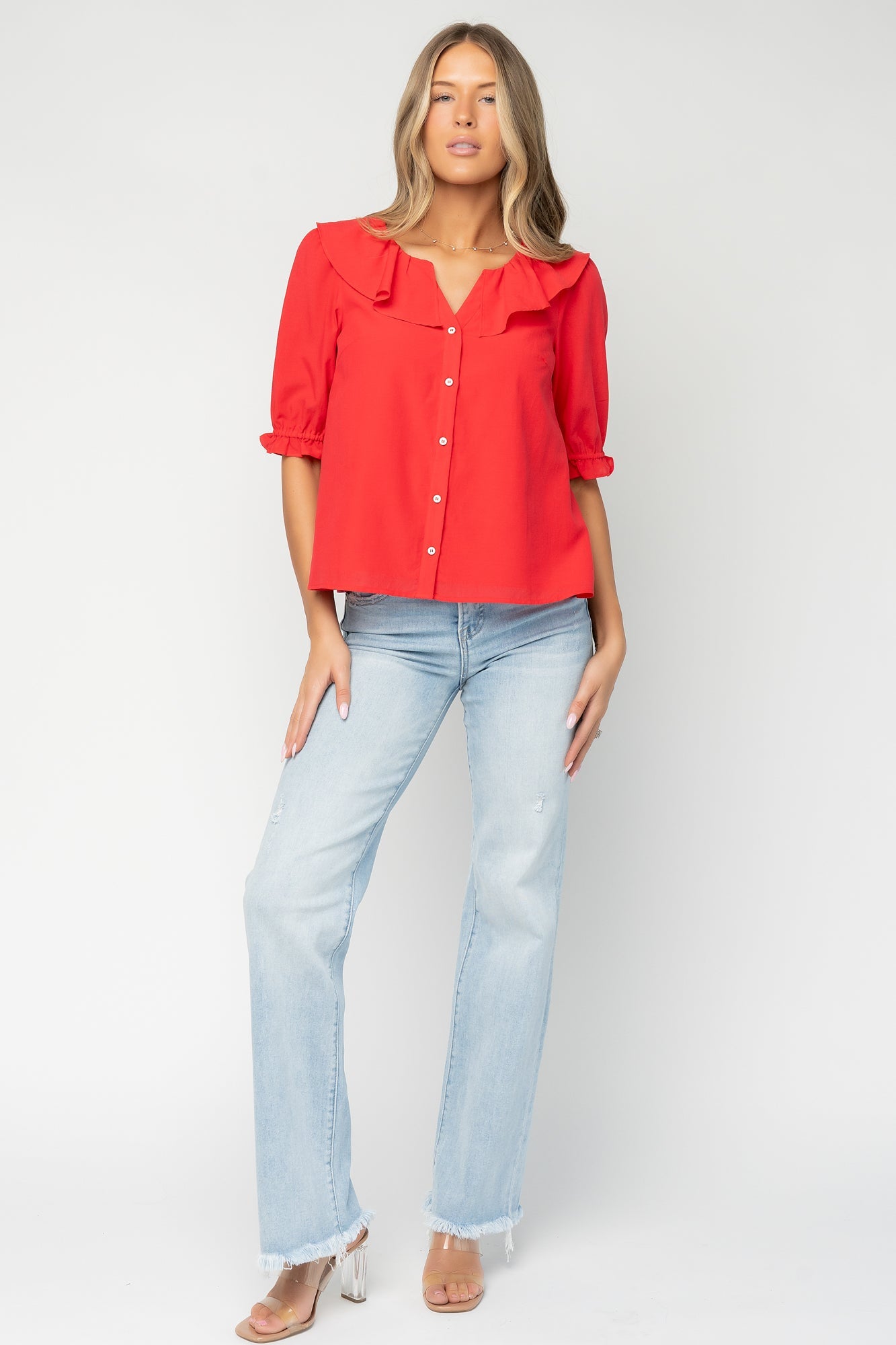 Daisy Ruffle Button Up Top | Baltic Born Red