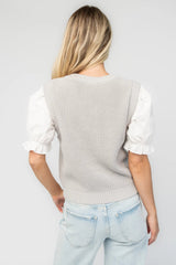 Taylor Puff Sleeve Top | Baltic Born Gray + Ivory