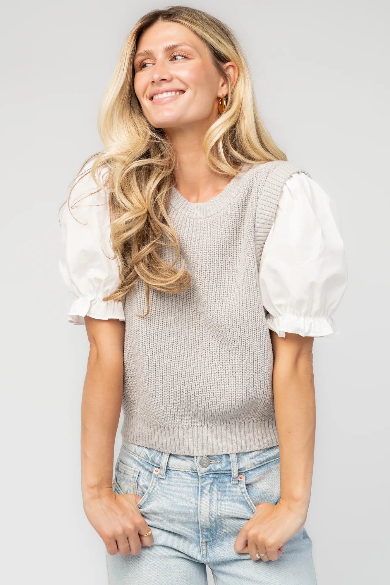 Taylor Puff Sleeve Top | Baltic Born Gray + Ivory