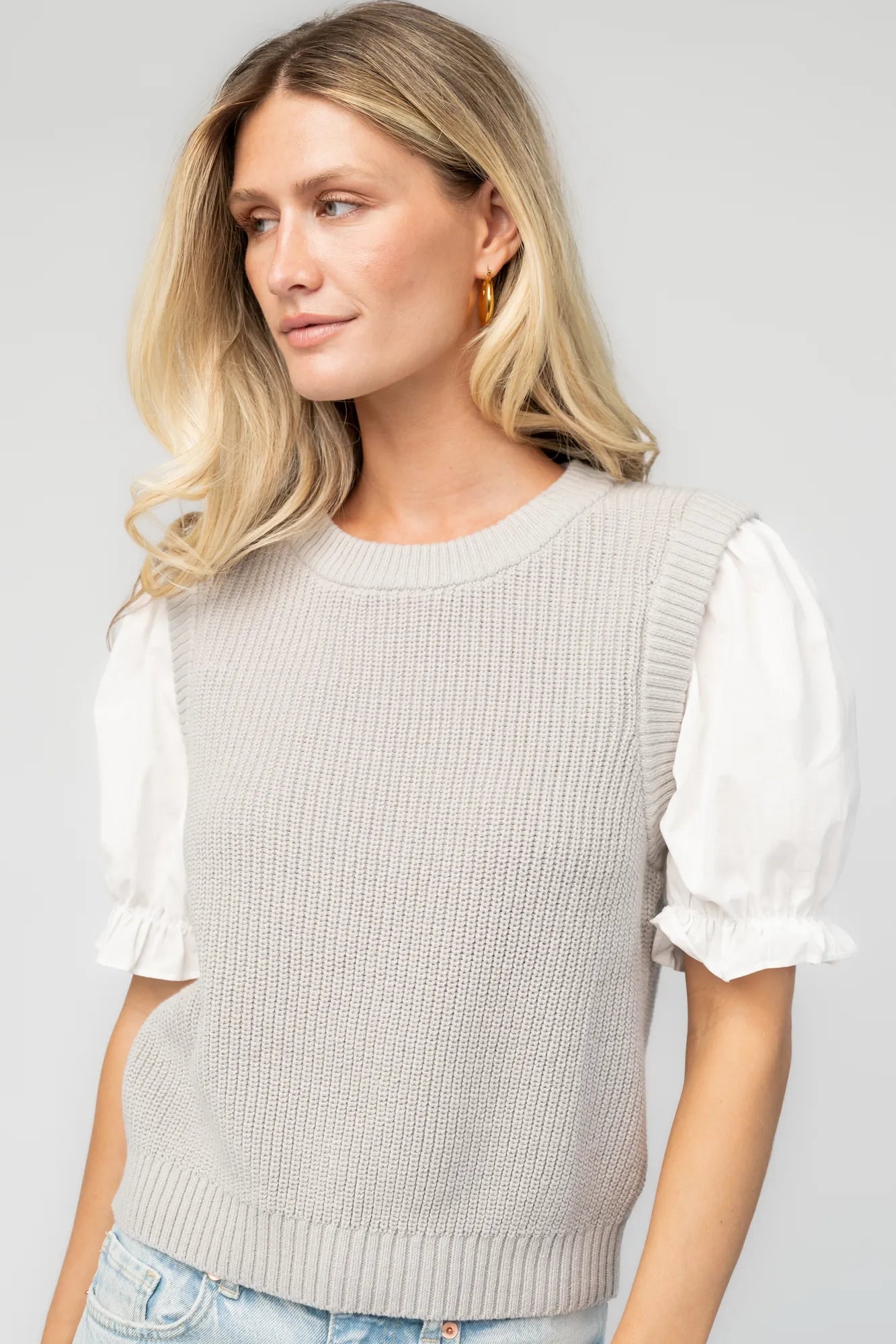 Taylor Puff Sleeve Top | Baltic Born Gray + Ivory
