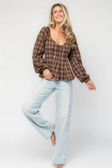 Sutton Peplum Top | Baltic Born Brown Plaid Print