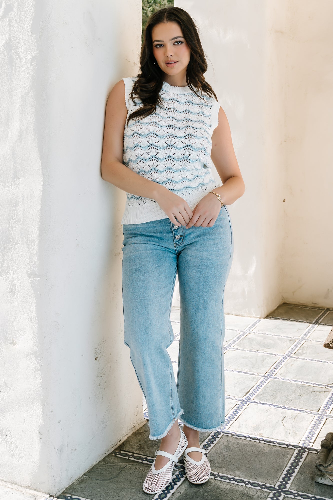 Baeza Crochet Tank | Baltic Born Blue + Off White