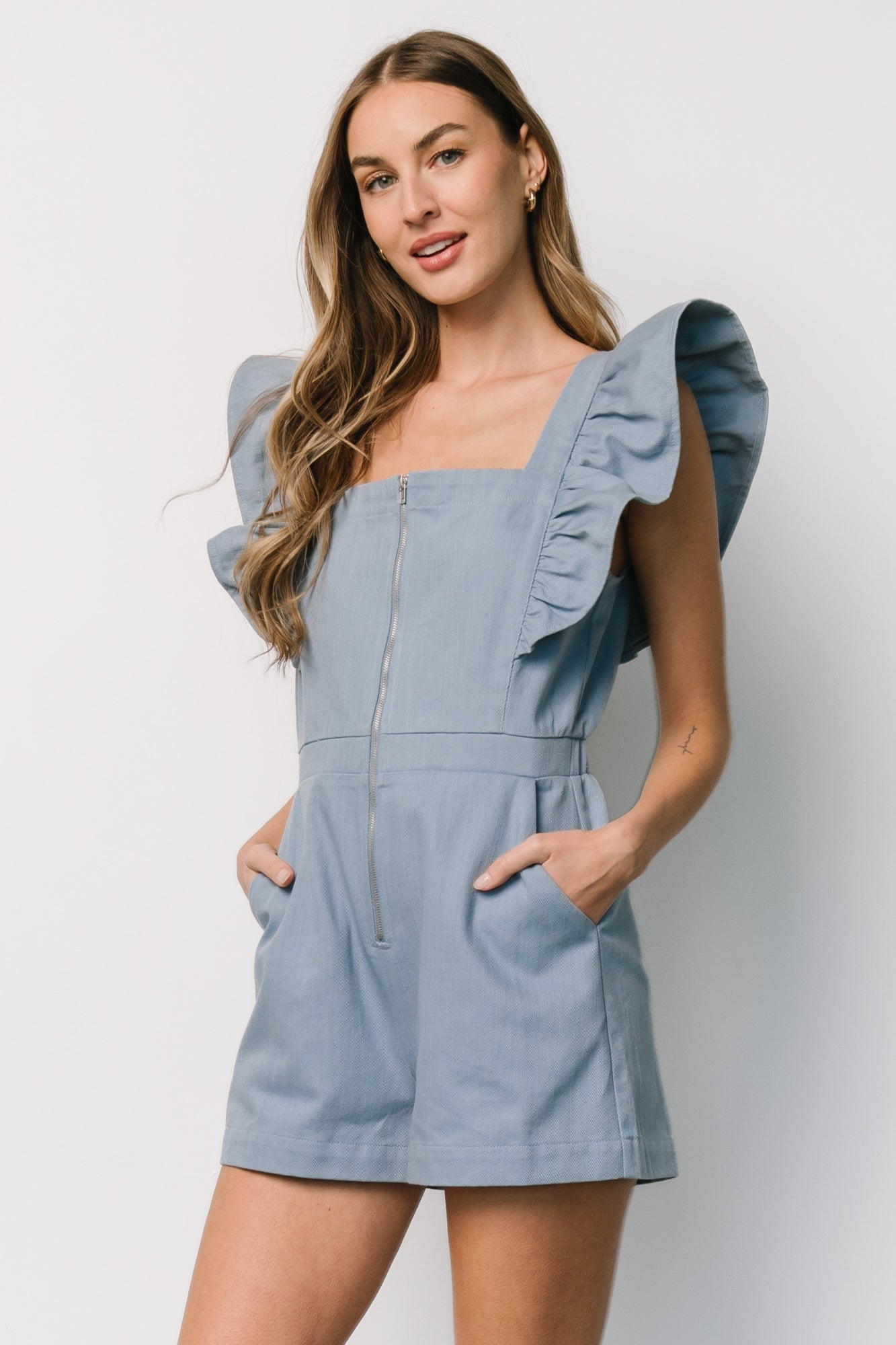 Montgomery Denim Romper | Baltic Born Dusty Blue